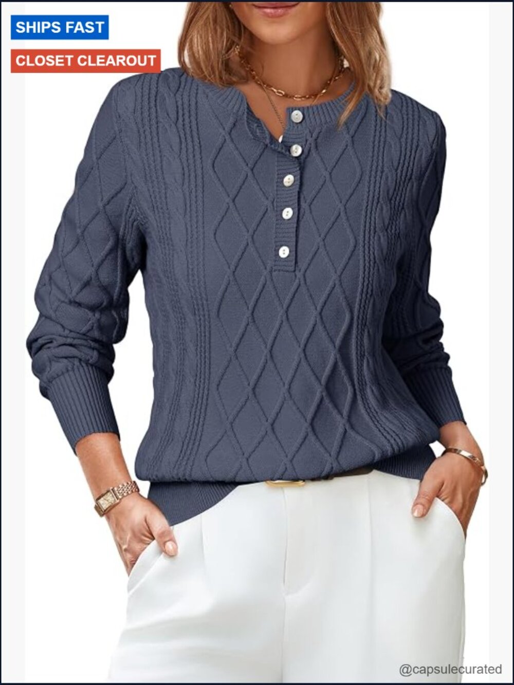 Cotton Blend Cable Knit Pullover Sweater Long Sleeve Crew Neck